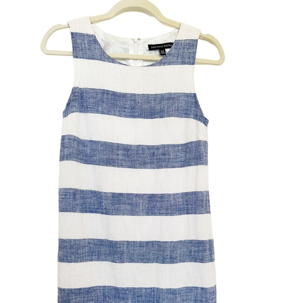 Saks Fifth Avenue Linen Striped Sheath Dress Preppy XS - Picture 5 of 10